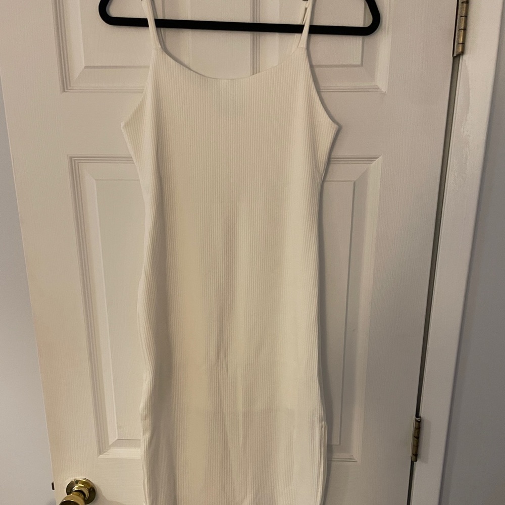 Spaghetti strap white dress with slit
